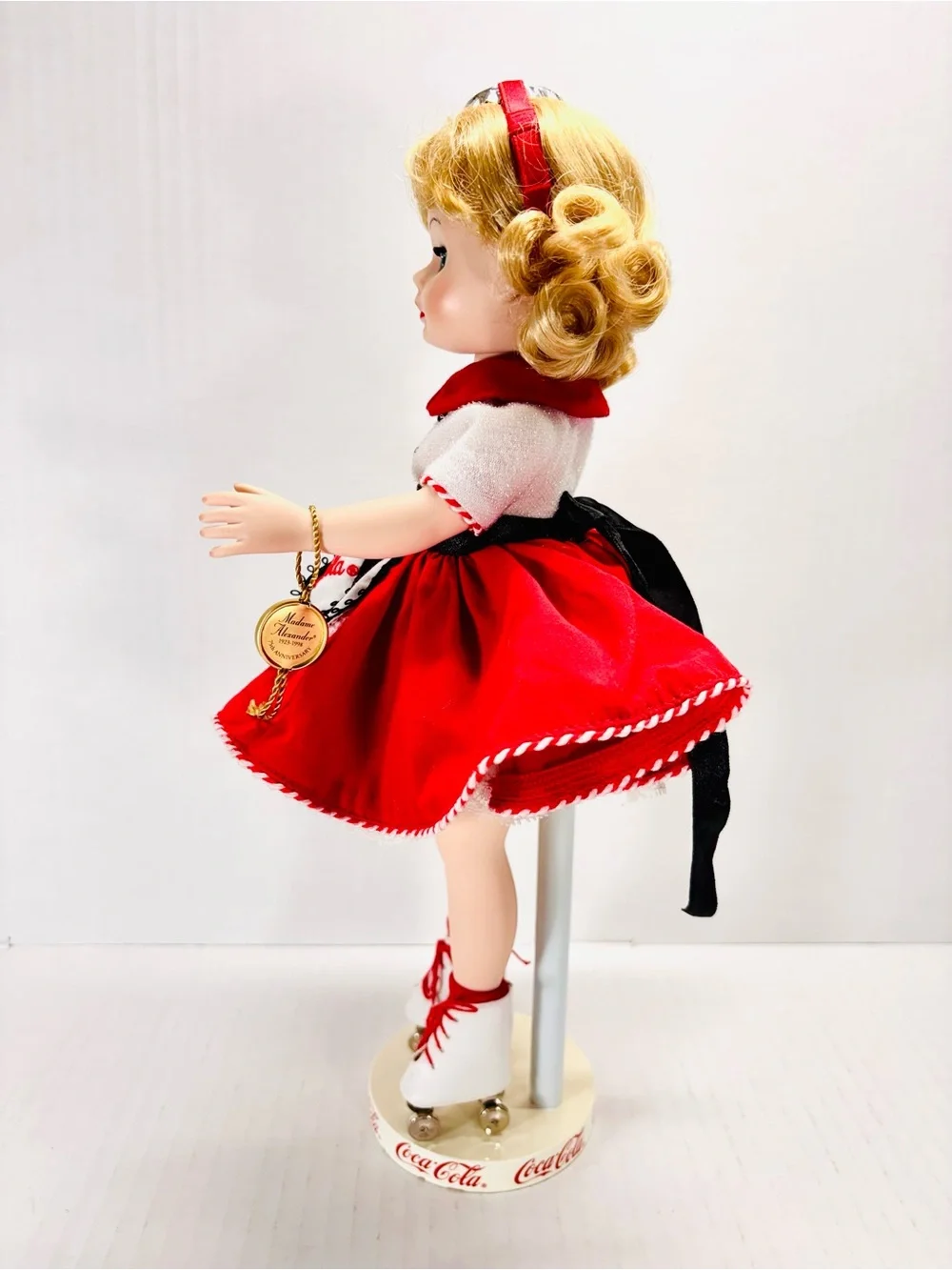 Coca Cola 13” Madame Alexander 1923-1998 75th Anniversary Carhop Doll With Stand